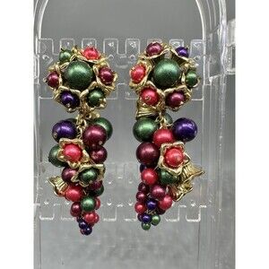 Rich Gemtone 90’s Big & Bold Bead Earrings 4” Long